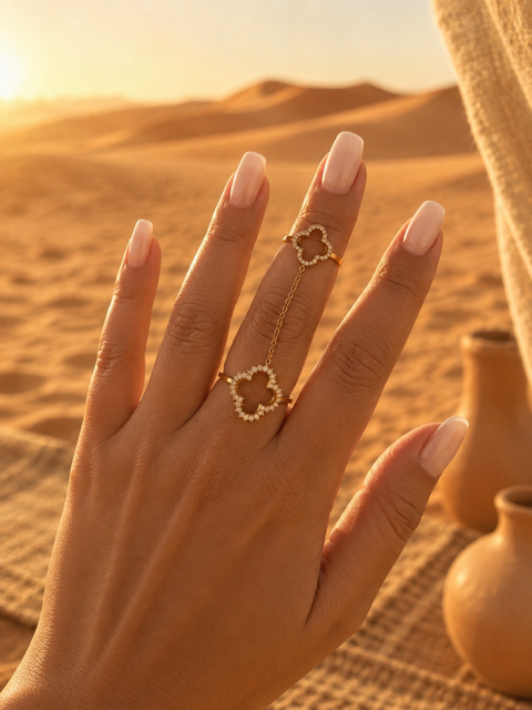 Bague LUCKYA | Bague double anneau dorée & zirconium