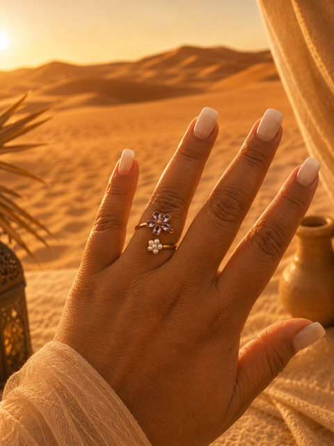 Bague FLORA | Bague fleur en acier inoxydable doré