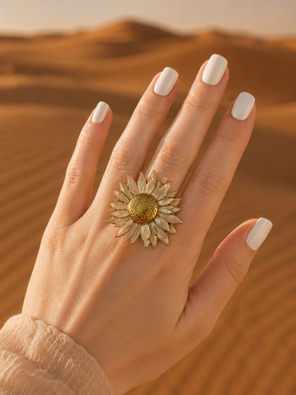 Bague “SOLINA Nude” | Bague soleil dorée en acier inoxydable