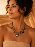 Collier ALBA Léopard | Collier cœur léopard en acier inoxydable doré