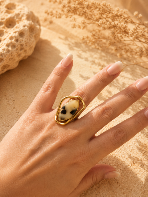 Bague ARIA | Bague en acier inoxydable doré motif léopard