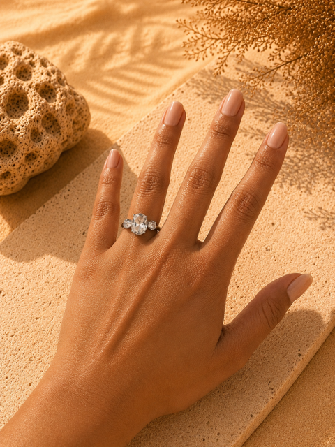 Bague CYRA Argentée | Bague ajustable en acier inoxydable argenté & cristal