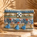 Sac ESMÉE Bleu | Pochette bohème en jute et coton avec bandoulière
