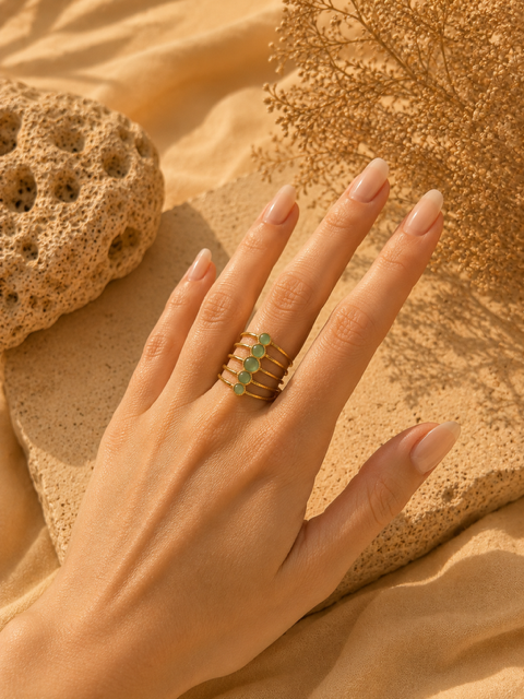 Bague AMIRA Verte | Bague en acier inoxydable doré & amazonite naturelle