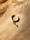 Bague EDEN | Bague ouverte cœur et clé en zirconiums et acier inoxydable doré