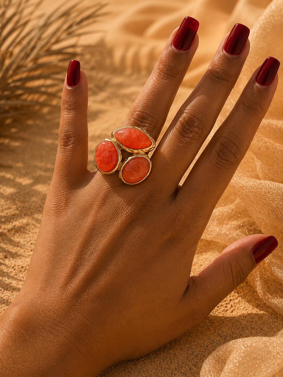 Bague SORELIA | Bague dorée pierre orange en acier inoxydable