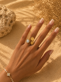 Bague LINA | Bague ajustable en acier inoxydable doré & nacre