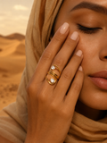 Bague SAMIA | Bague ouverte sertie de zirconiums en acier inoxydable doré ajustable