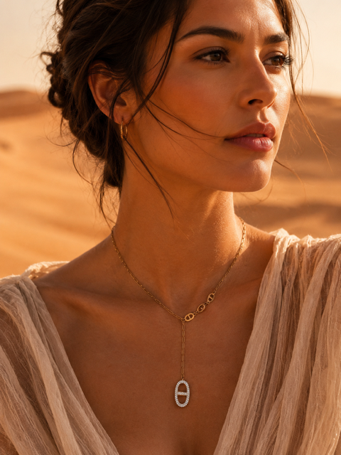 Collier NOEMIE Y | Collier doré en acier inoxydable & zirconiums