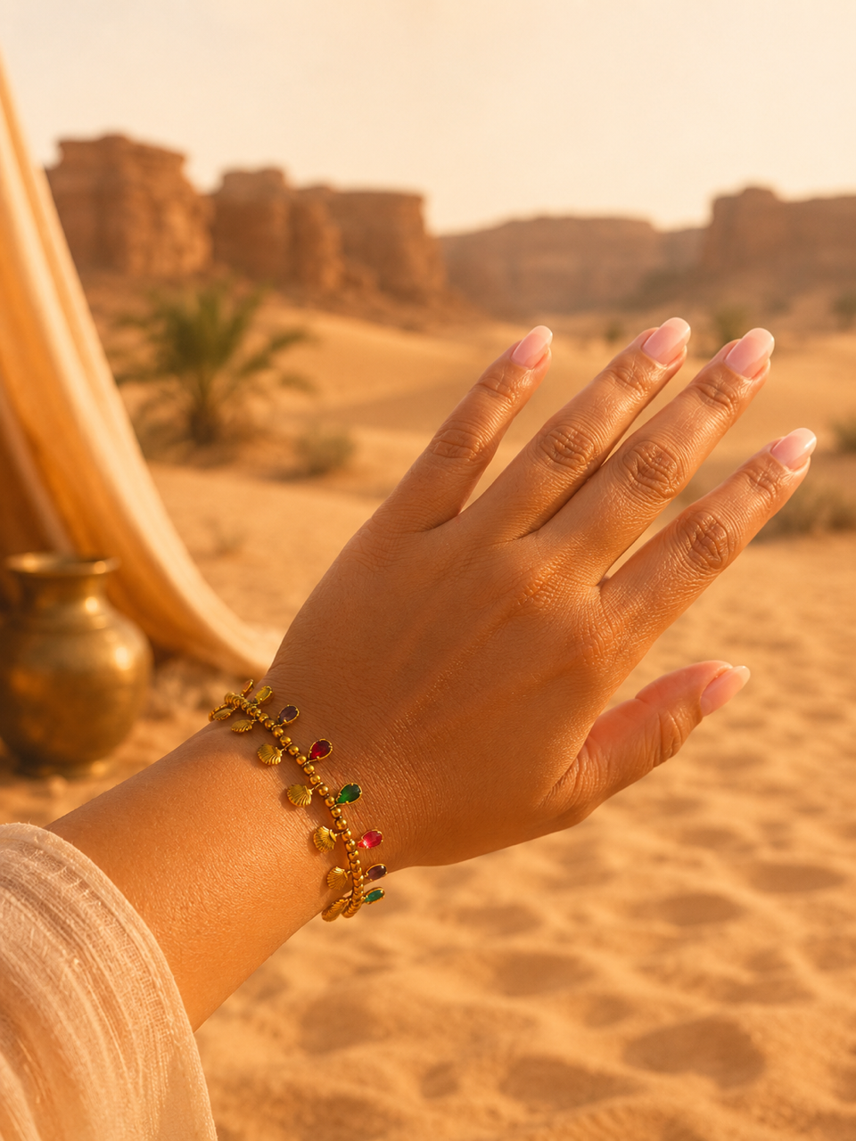 Bracelet ESMERALDA | Bracelet breloques multicolores en acier inoxydable doré