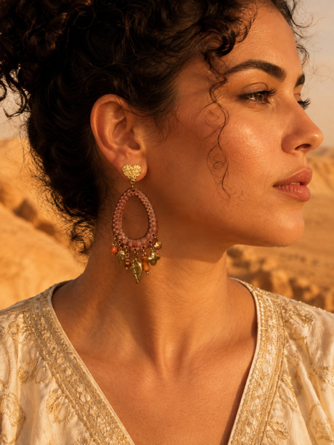 Boucles d'oreilles ROXANA | Boucles en bois, acier inoxydable & breloques colorées