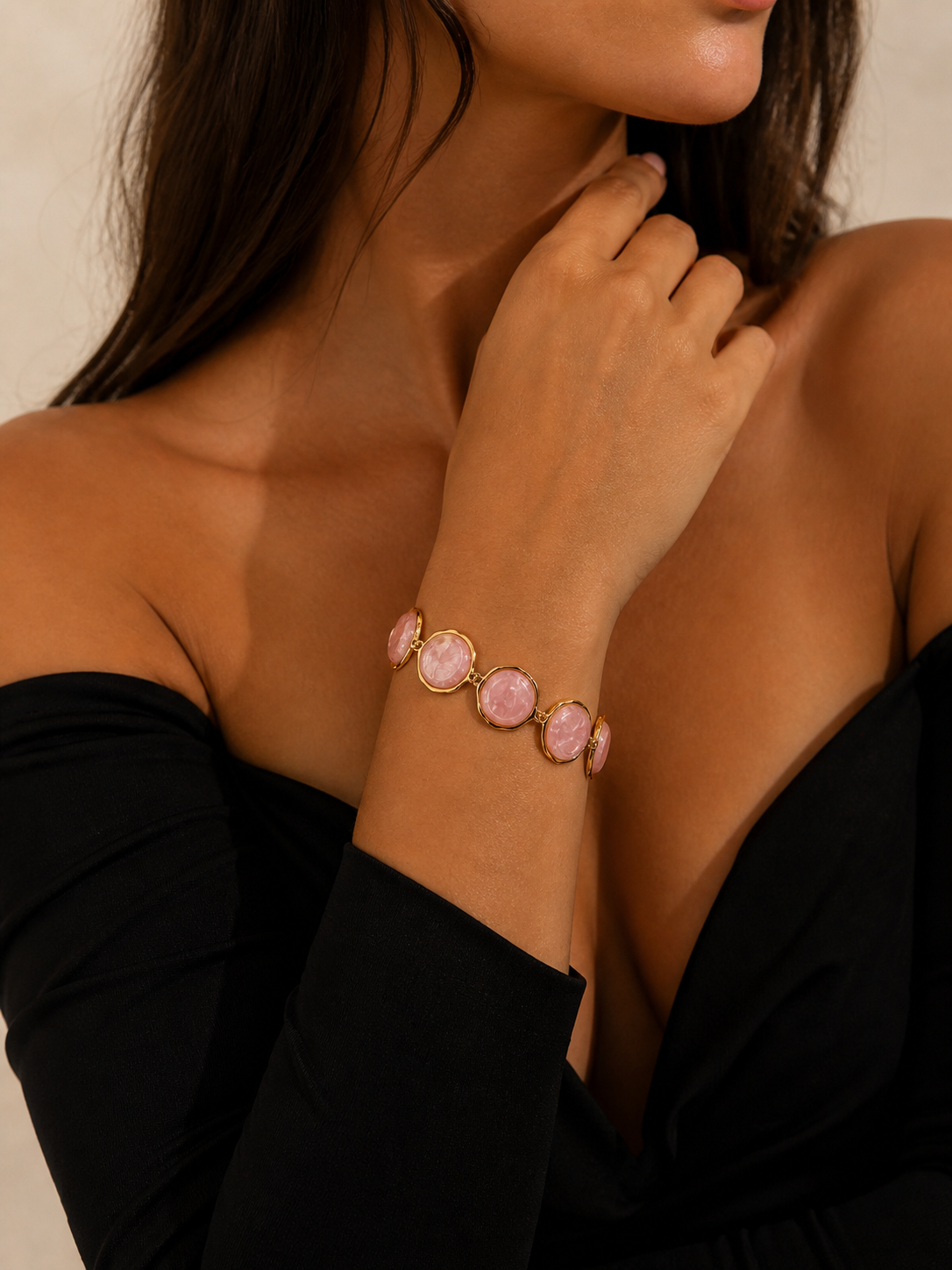 Bracelet nacré rose doré Élina Rose | Bijou chic et féminin