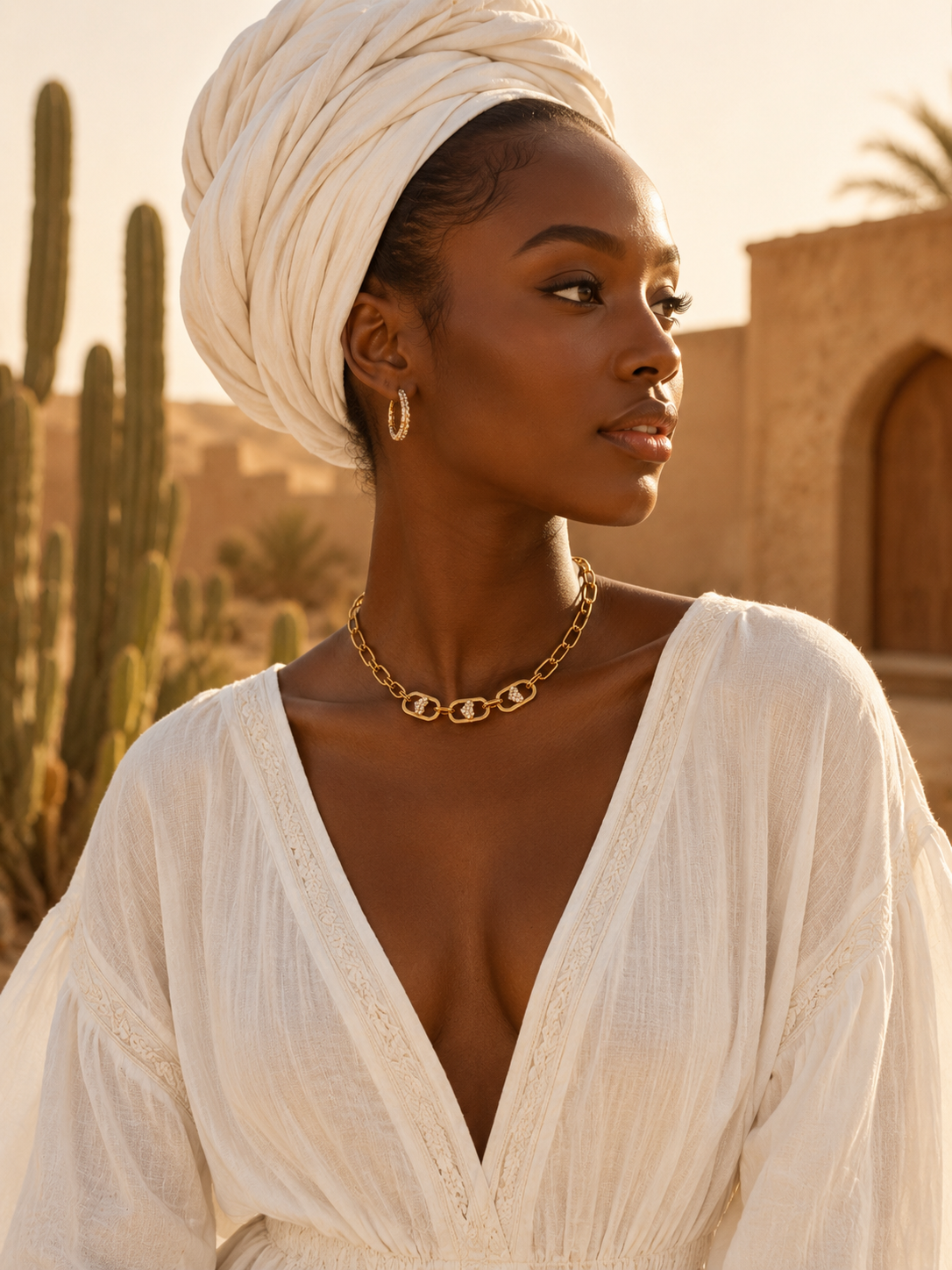 Collier doré NOURA | Collier élégant à maillons et détails cœur en acier inoxydable