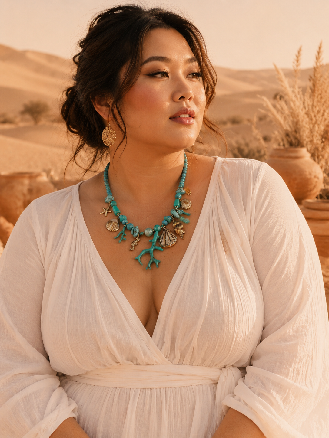 Collier turquoise AZURYA | Collier bohème chic coquillages et corail en acier inoxydable