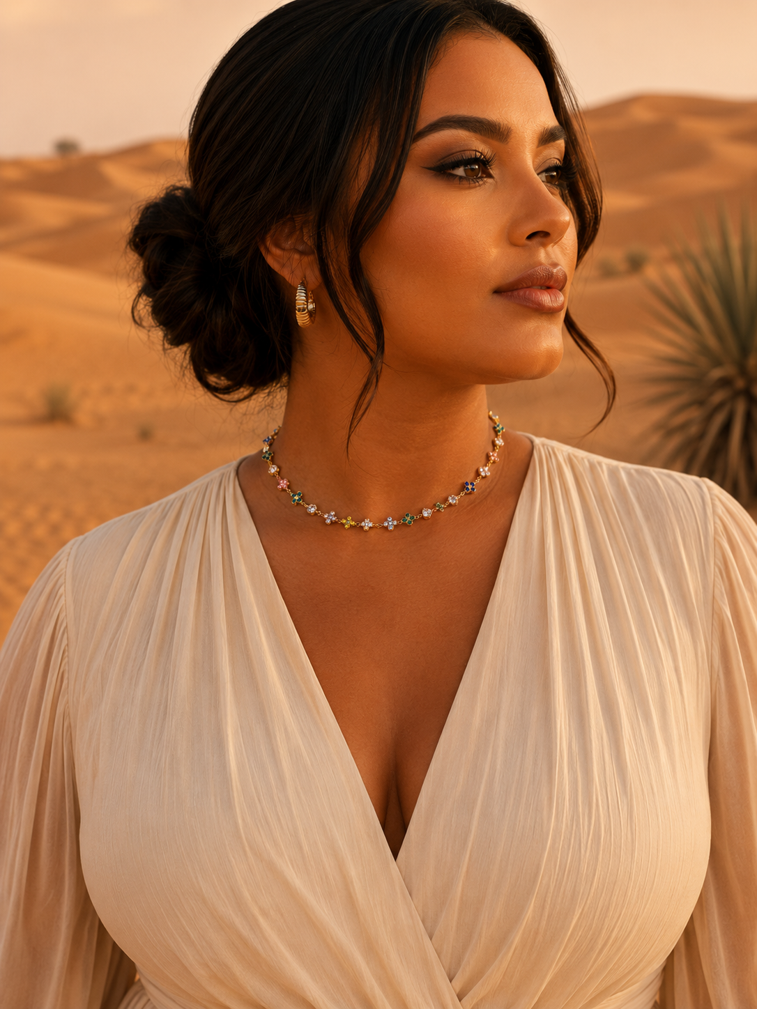 Collier doré DUNAYA | Collier détail trèfle multicolore élégant et lumineux
