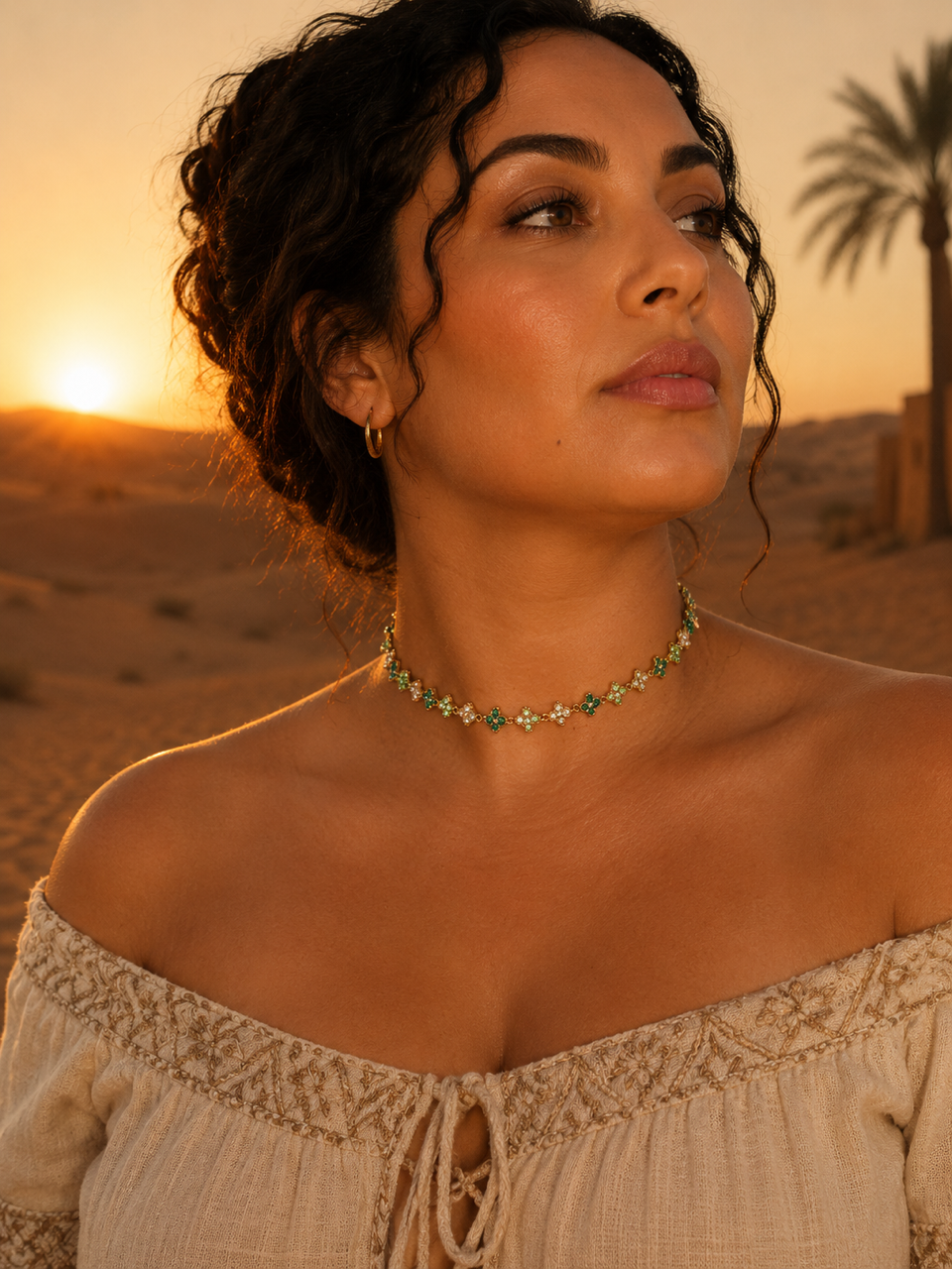 Collier « SALMA Vert » | Collier trèfles verts en acier inoxydable doré