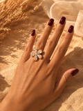 Bague ELODIE blanche | Bague fleur lumineuse en acier inoxydable