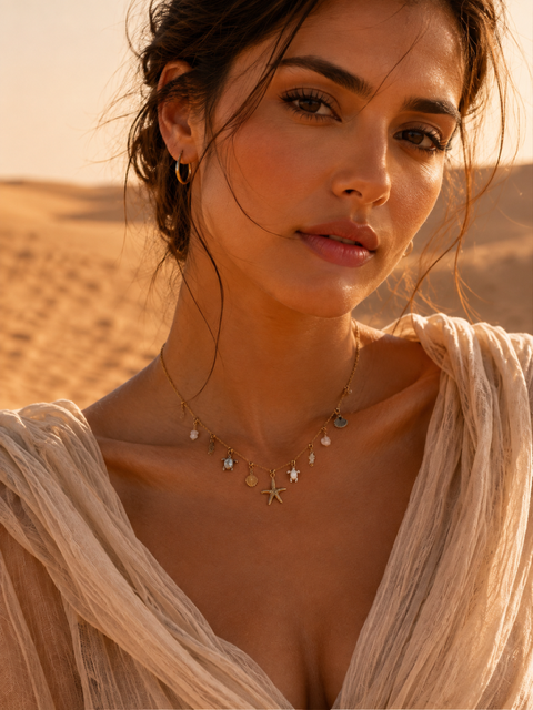 Collier SINA | Collier breloques marines en acier inoxydable doré