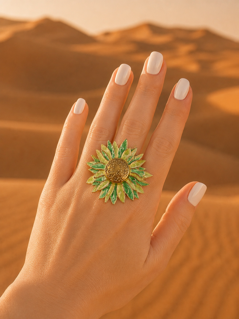 Bague “SOLINA Verte” | Bague soleil verte en acier inoxydable