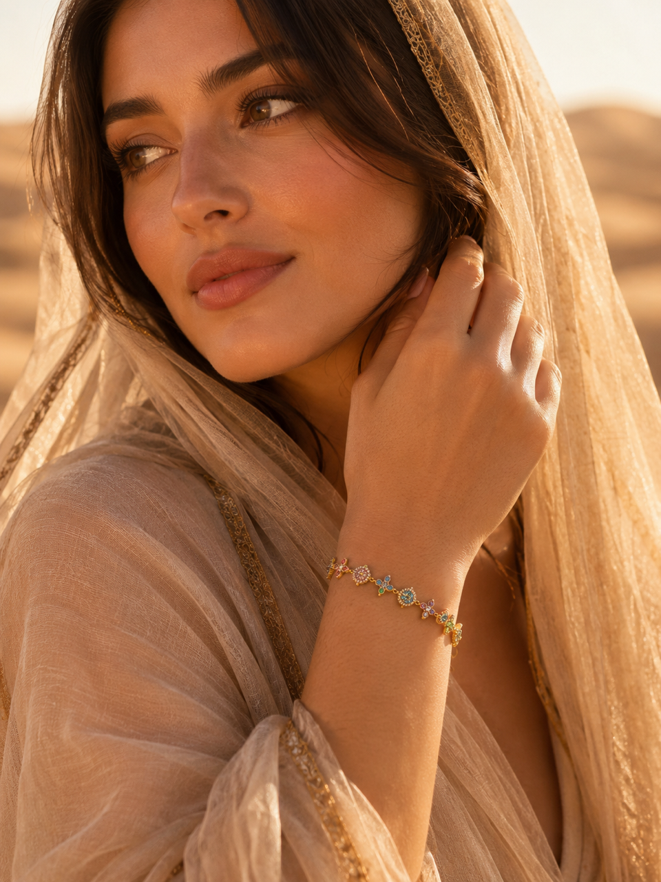 Bracelet ISABELLA | Bracelet trèfles et roses multicolores en acier inoxydable doré
