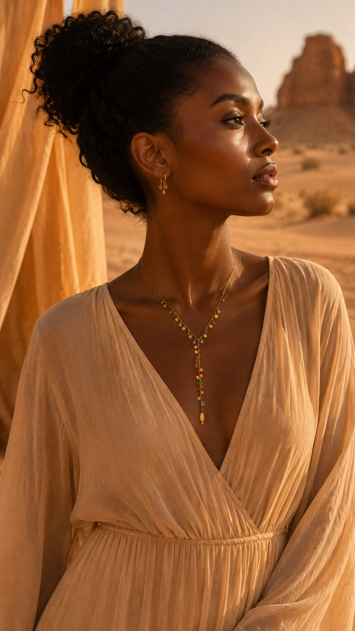 Collier ESMERALDA | Collier cascade multicolore en acier inoxydable doré