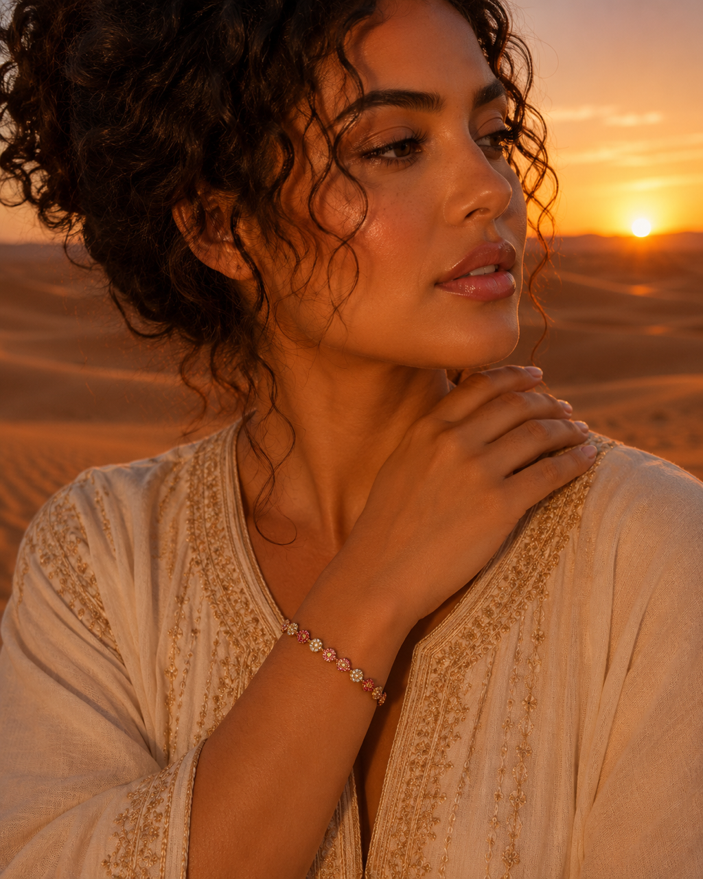Bracelet « SANAA Rose » | Bracelet fleurs roses en acier inoxydable doré