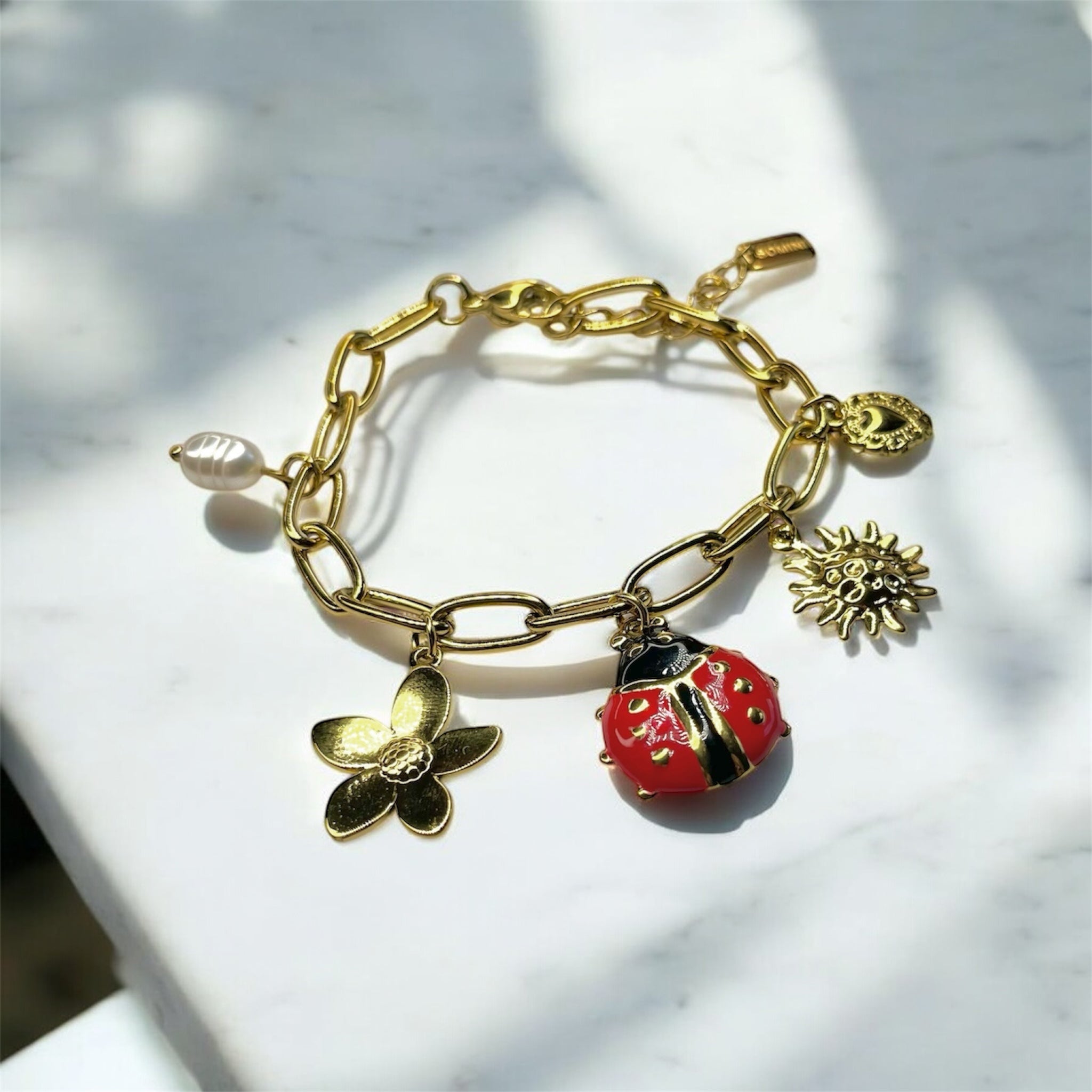 Bracelet coccinelle doré porte-bonheur lumineux “Bella Vita”
